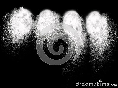 Four different white particle explosions Stock Photo