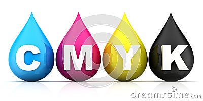 Four drop of Paint CMYK on white background Cartoon Illustration