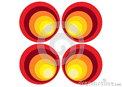 Four duplicates of a combination of different sized circles with different colors Cartoon Illustration