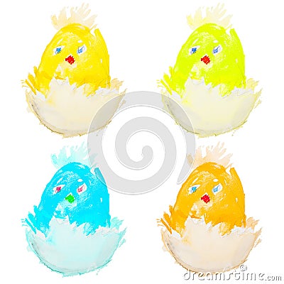 Four easter chicks hatching Stock Photo