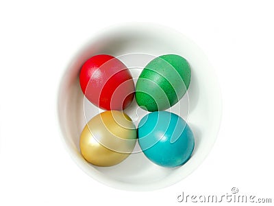 Four easter eggs in bowl Stock Photo