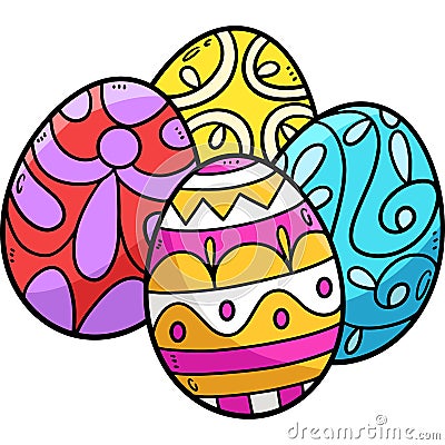 Four Easter Eggs Cartoon Colored Clipart Vector Illustration