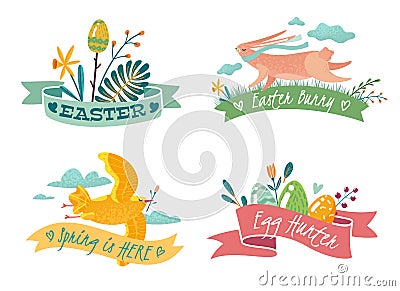 Four Easter emblems with the image of a rabbit Vector Illustration