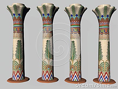 Four Egyptian Pillars Two Stock Photo