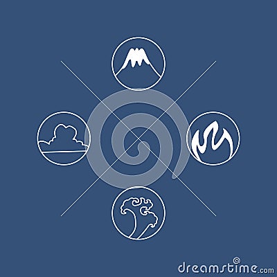 Four elements icons, Fire, Air, Water, Earth symbols. Nature Elemental Symbol Stock Photo