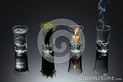 Four elements of nature - air, fire, earth, water Stock Photo