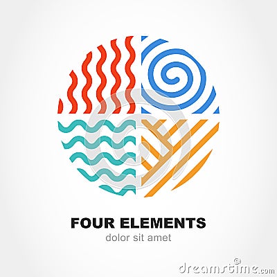 Four elements simple line symbol in circle shape. Vector logo de Vector Illustration