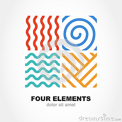 Four elements simple line symbol. Vector logo template. Abstract Vector Illustration