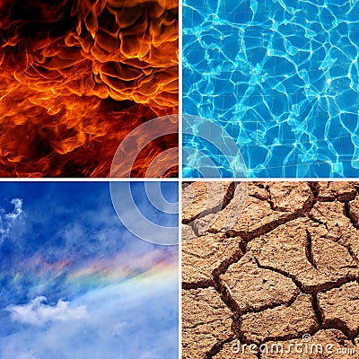 The Four elements inside squares photo frames Stock Photo