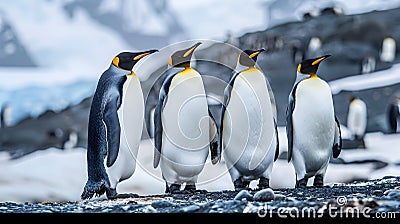 Four Emperor Penguins in Antarctica Stock Photo