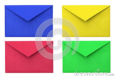 Four envelopes. Blue, red, yellow, green envelope Stock Photo