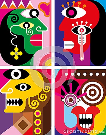 Four Faces - abstract vector illustration Vector Illustration