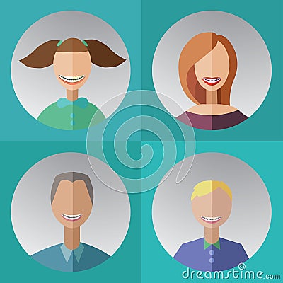 four family members with dental braces Vector Illustration