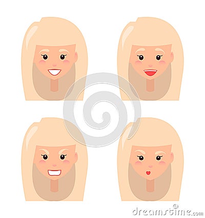 Four Female Faces Colorful Vector Illustration Vector Illustration