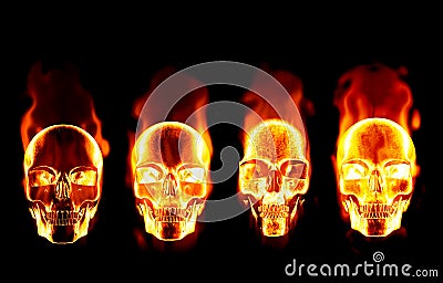 Four fiery flaming skulls Vector Illustration