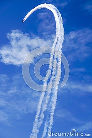 Four fighter planes flying on a blue sky background, California Stock Photo