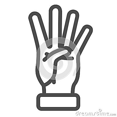 Four fingers gesture line icon, gestures concept, count numbers on palm sign on white background, hand showing four Vector Illustration