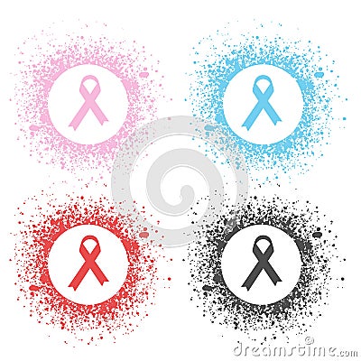 Four flat Cancer Awarness ribbons. Pink, blue, red, black. AIDS, cancer Cartoon Illustration