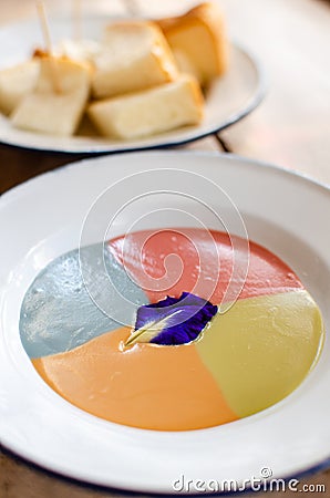 Four flavors steamed custard serve with steamed bread Stock Photo