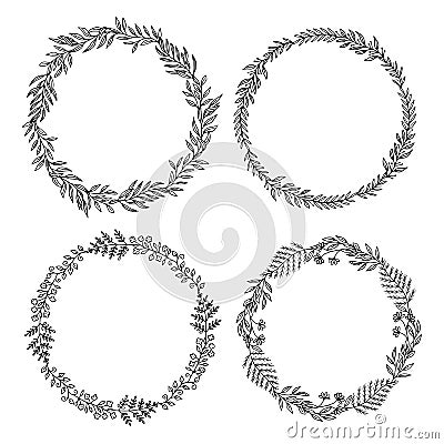 Four floral wreaths Vector Illustration