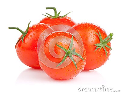 Four fresh juicy tomato with water droplets Stock Photo