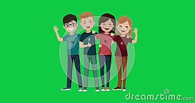 Four Friends Hugged Together. Youth People Animation. Happy Boys and Girls  on Green Background Stock Video - Video of girl, young: 201176237