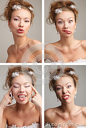 Four funnny images of a young bride Stock Photo