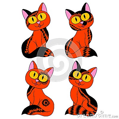 Four funny cartoon cats for Halloween Vector Illustration