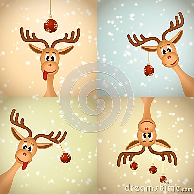 Four funny christmas reindeer Vector Illustration