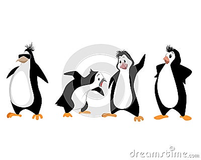 Four funny penguins Vector Illustration