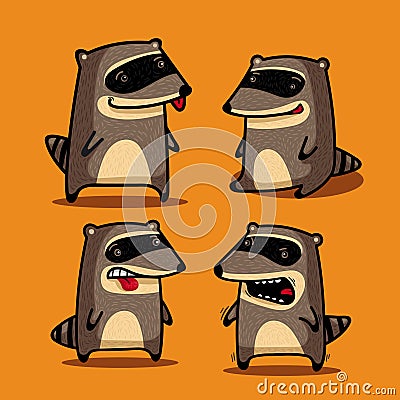 Four funny raccoons Vector Illustration