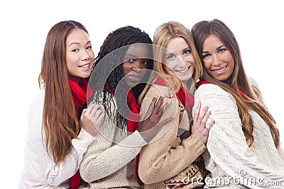 Four girlfriends with different derivation Stock Photo