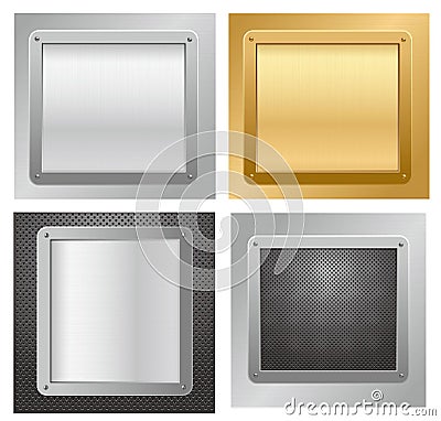 Four glossy metallic plates on a backgrounds Vector Illustration