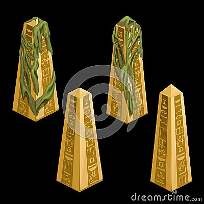 Four gold columns with Egyptian signs Vector Illustration