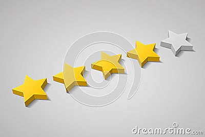 Four gold stars and one gray stars are over gray background Vector Illustration