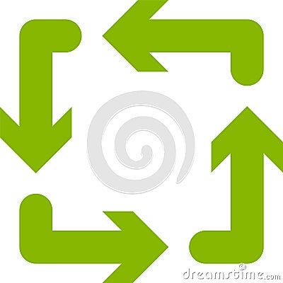 Four green arrows rotating in a clockwise direction create a seamless loop, representing a cyclical process of infinite Vector Illustration