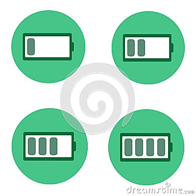 Four green battery Icon. Stock Photo