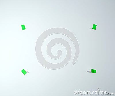 Four green sticky papers in the corners, imitation fasteners Stock Photo