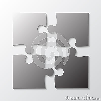 Four Grey Piece Jigsaw Puzzle. Four Section. Vector Illustration