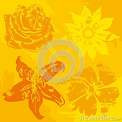 Four grunge flowers Vector Illustration