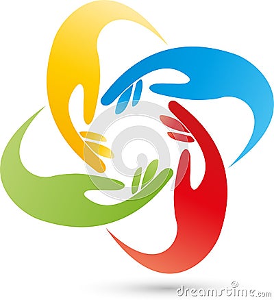 Four hands, people and hands logo Stock Photo