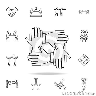 Four hands hold together icon. Detailed set of team work outline icons. Premium quality graphic design icon. One of the collection Stock Photo