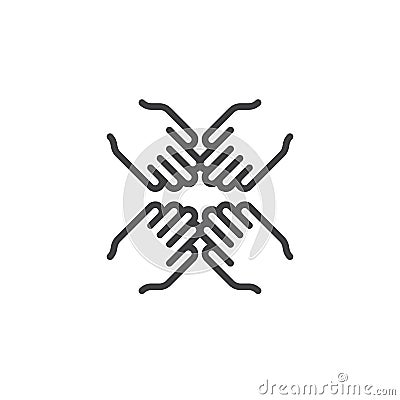 Four hands join together outline icon Vector Illustration