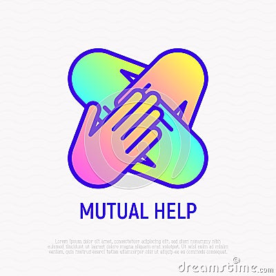 Four hands together thin line icon Vector Illustration