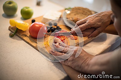 Four hands working better Stock Photo