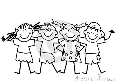 Four happy kids, girls and boys, eps. Vector Illustration