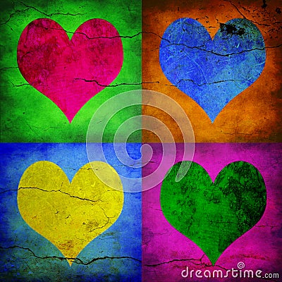 Four hearts with diferent colors Stock Photo