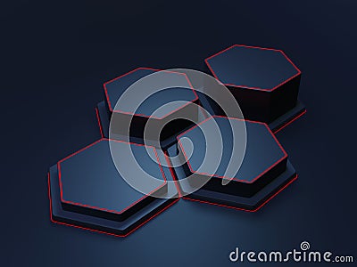 Four hexagons-shaped podiums with different levels Stock Photo