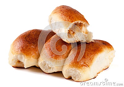 Four homemade pies with cabbage isolated on white background Stock Photo