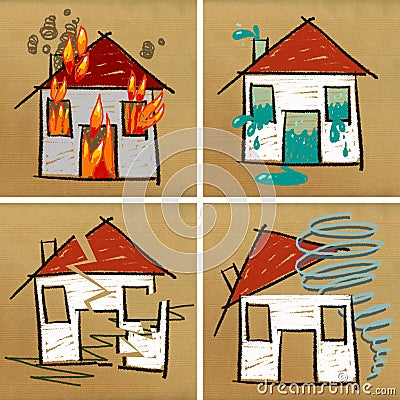 Four houses & disasters Stock Photo